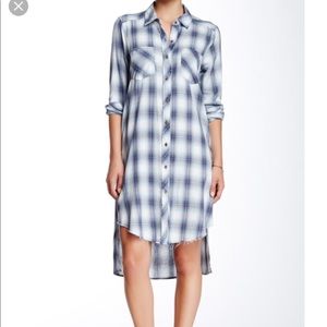 Democracy Long Grey White Plaid Duster Dress